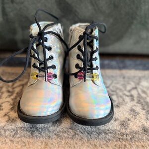 Kids Holographic Lace-Up Boots in Silver